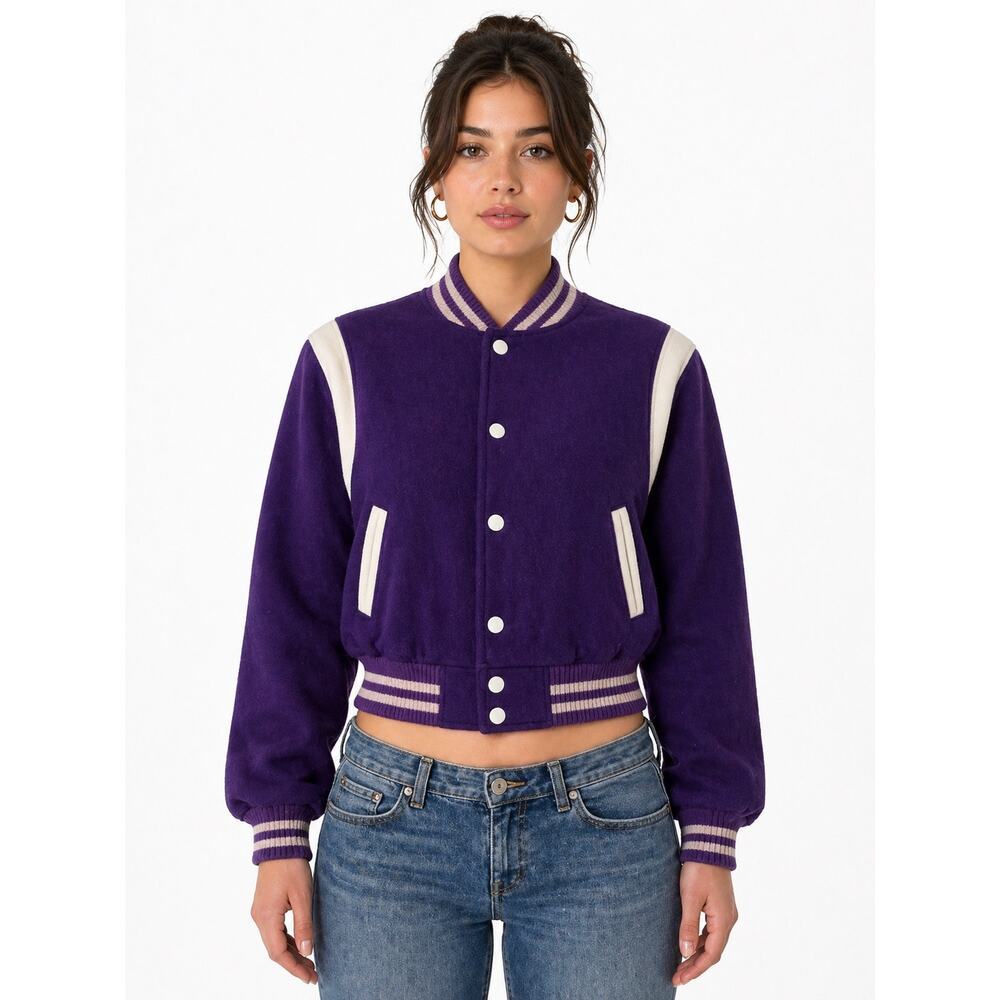 Vintage 80s 90s Purple Wool Varsity Jacket Cropped Reversible S/M
